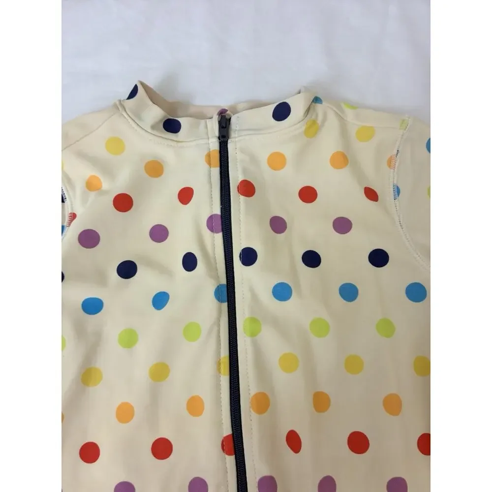 PRIMARY Rainbow Dot Long Sleeve Zip Bathing Suit Size 6-7 Girls Sun Safe Polka